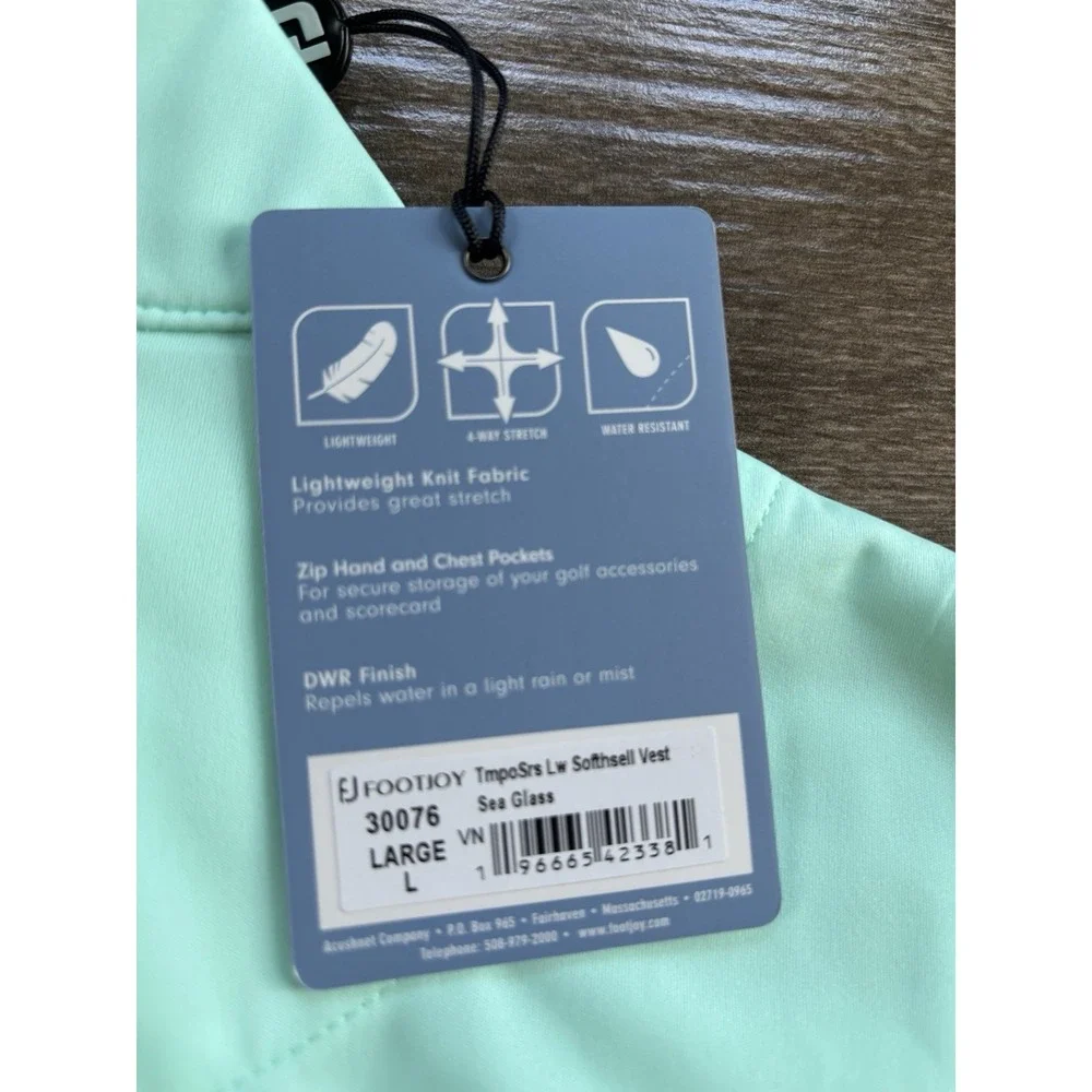 Foot Joy Men's Mint Green Lightweight Vest Full Zip Repaired Flaw Water Resist